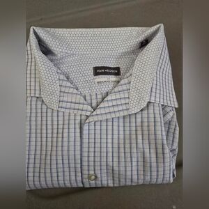 Van Heusen Men's White and Blue Grid Shirt